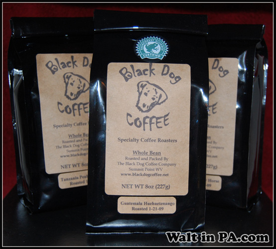 Three half-pound bags of Black Dog Coffee